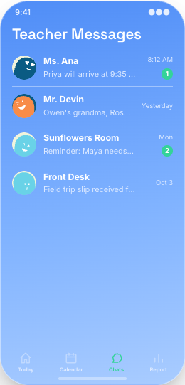 Preschool & Daycare prototype screen showing School Calendar