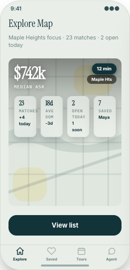 Real Estate Agency prototype showing Explore Map