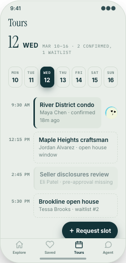 Real Estate Agency prototype screen showing Saved Homes