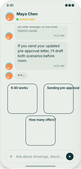 Real Estate Agency prototype screen showing Tours