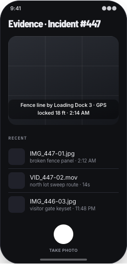 Security Guard Company prototype screen showing Dispatch Inbox