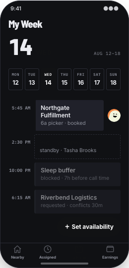 Staffing Agency prototype screen showing Assignment details