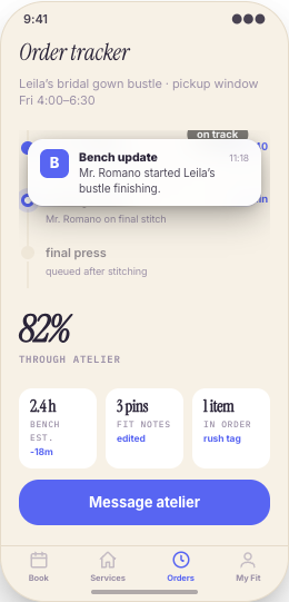 Tailor & Alterations Shop prototype screen showing Request Details