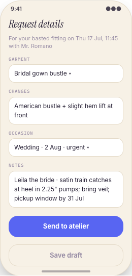 Tailor & Alterations Shop prototype screen showing My Fit