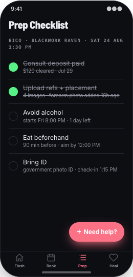 Tattoo Studio prototype screen showing Consult Request