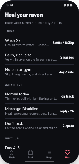 Tattoo Studio prototype screen showing Session Calendar