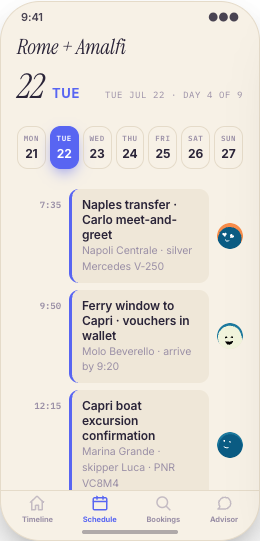 Travel Agency prototype screen showing Destination cards