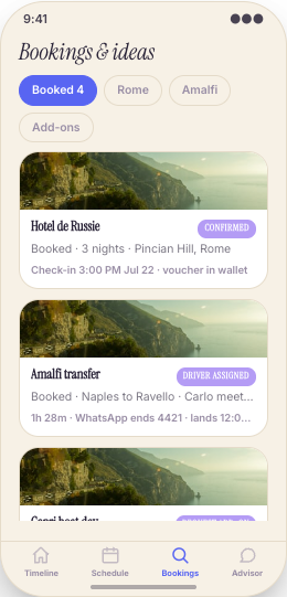 Travel Agency prototype screen showing Trip Request