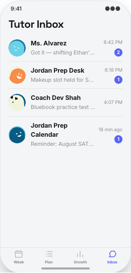 Tutoring Center prototype screen showing Readiness Snapshot