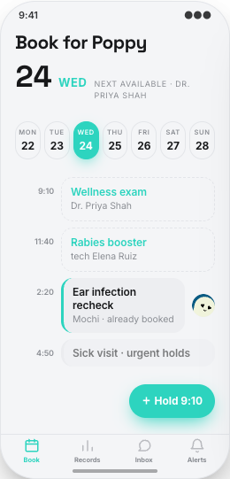Veterinary Clinic prototype showing Book Visit