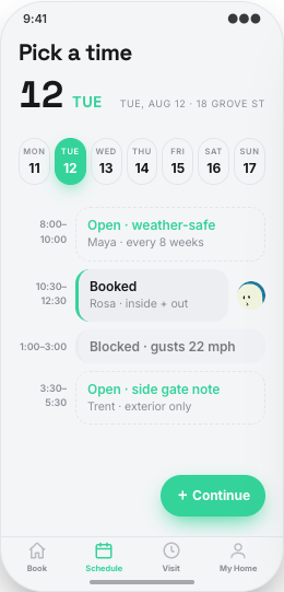 Window Cleaning Service prototype screen showing Clear price before booking